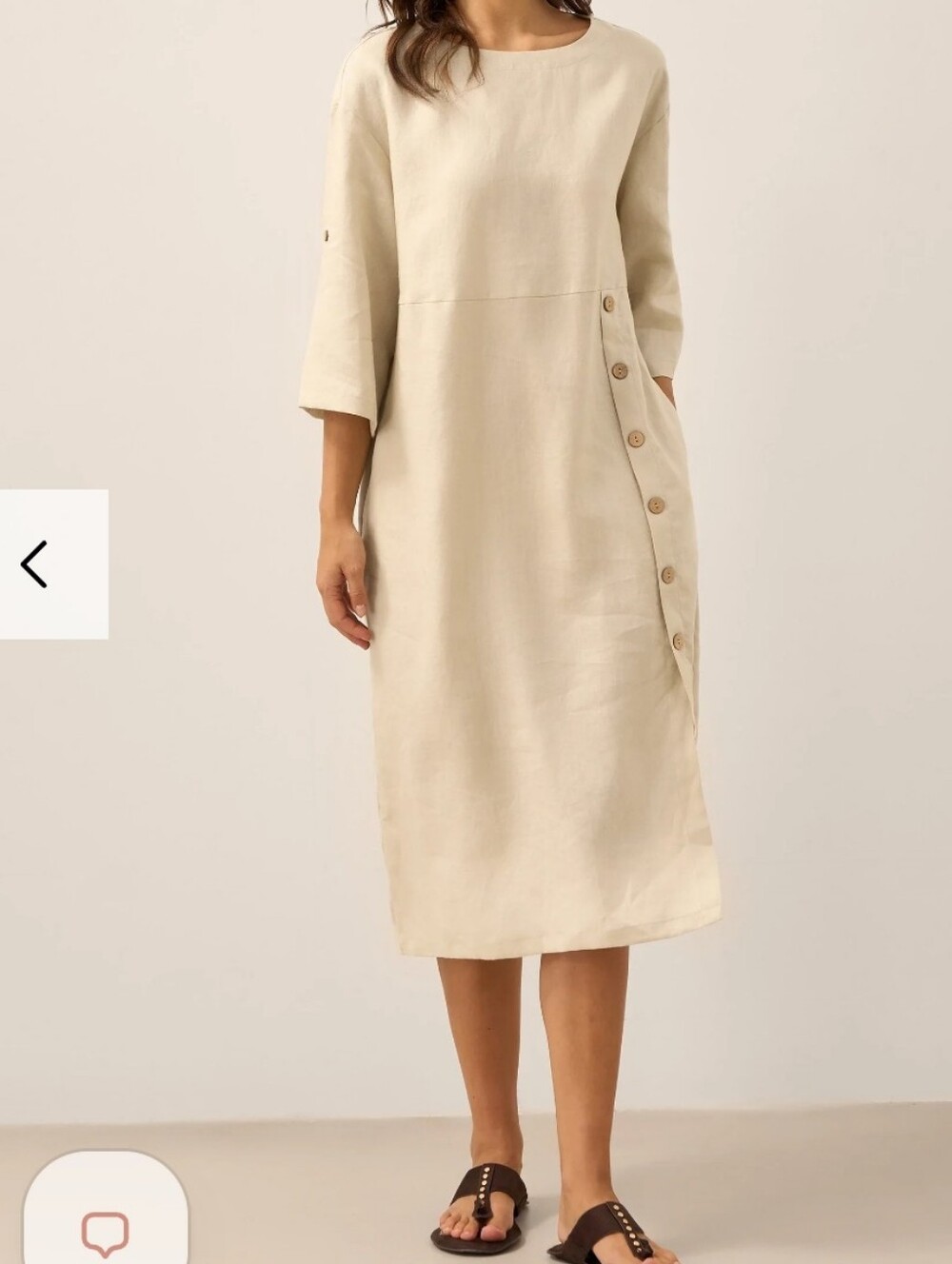 Lintico 100% Linen Round Neck Button Detail Midi Dress JELENA